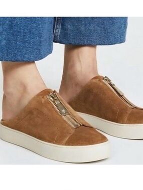 FRYE Lena Brown Suede Zip Mules Slides Comfort Suede Shoes Women's Size 9.5
